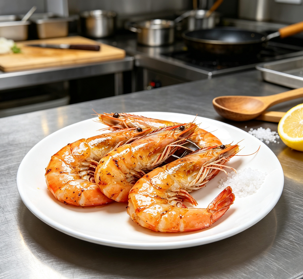 Whole prawns with a vibrant orange colour after cooking