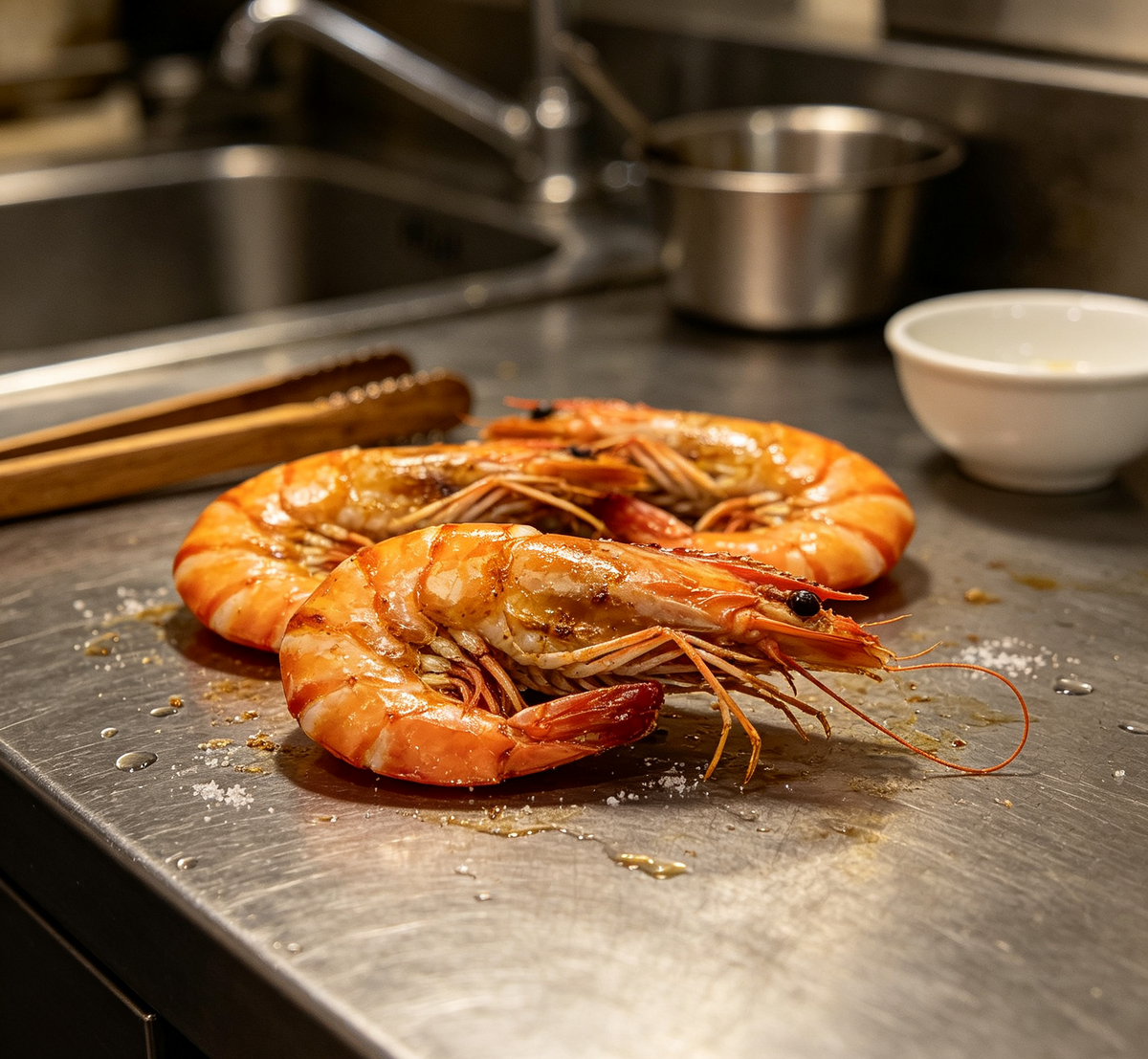 Plump prawns arranged for boiling, frying or platters