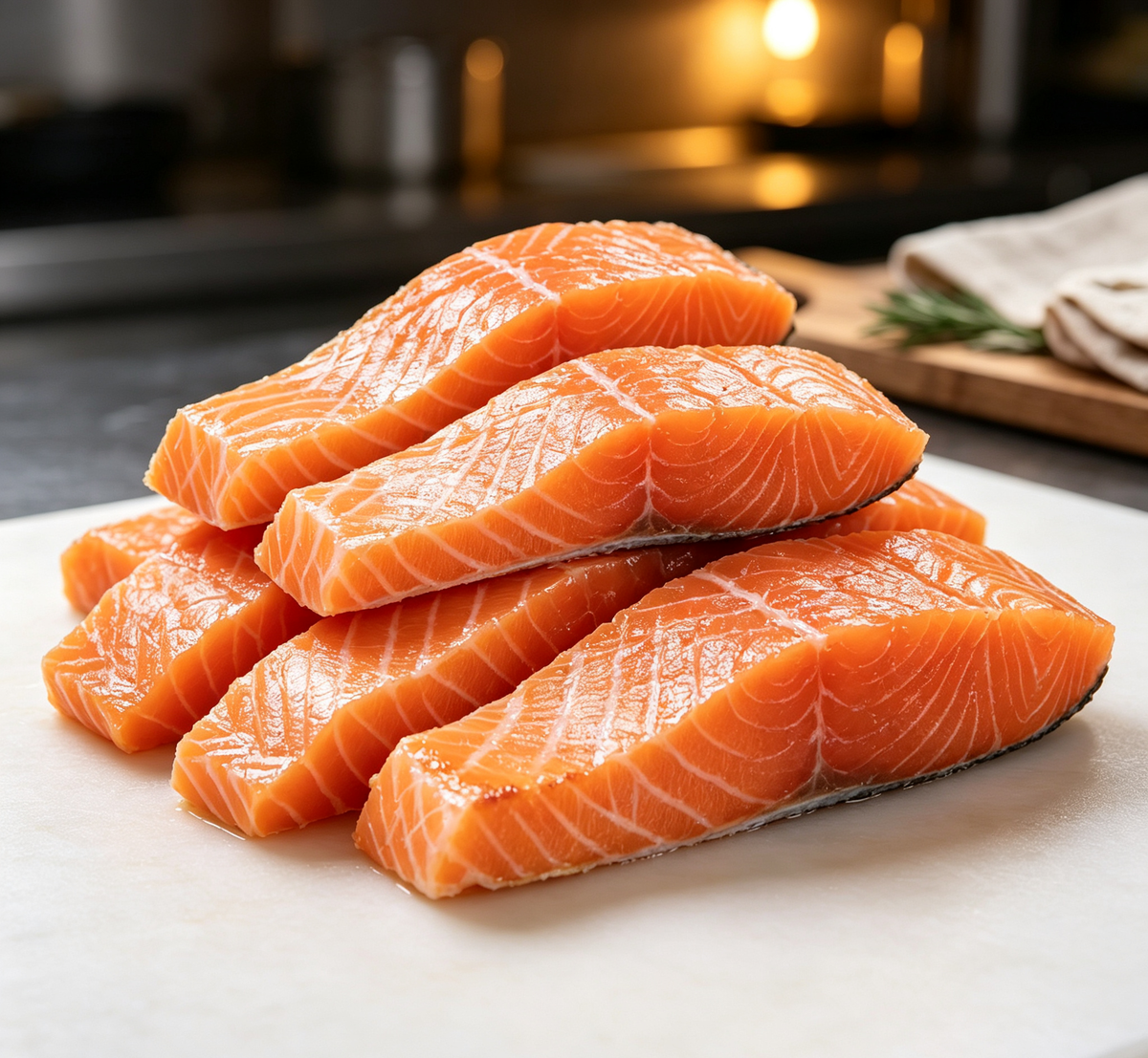 Salmon steaks portioned and ready for grilling or baking