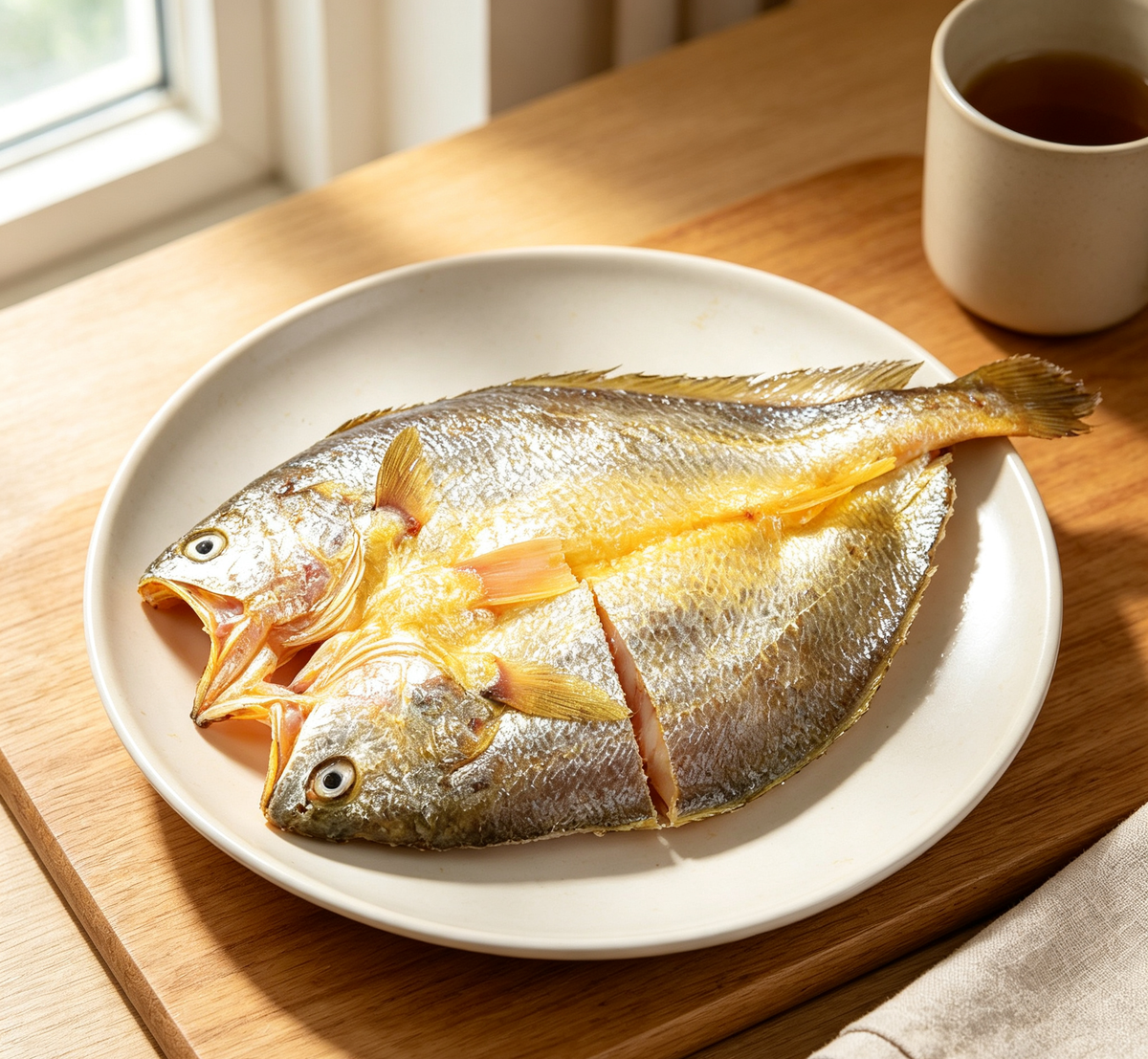 Prepared whole fish arranged for serving